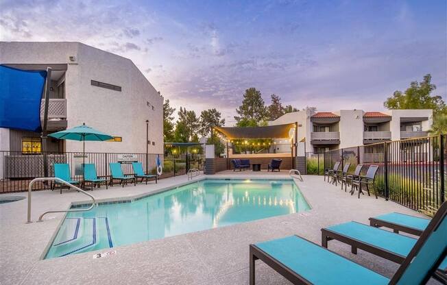 our apartments have a large pool and lounge chairs