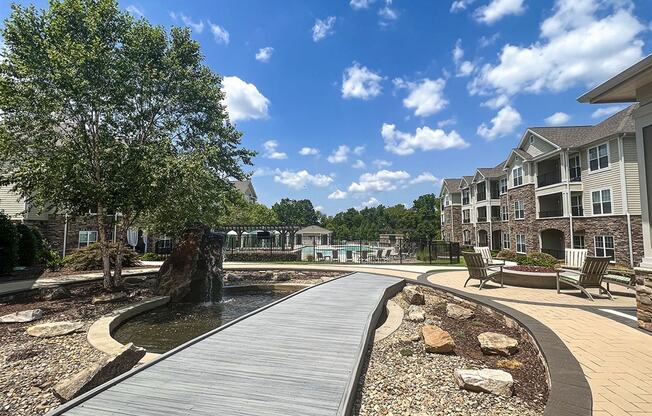 Outdoor entertaining areas with fire pit and fountain