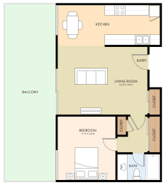 1 bed, 1 bath, 685 sqft, $2,495