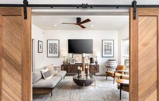 Living room with tv at Elme Marietta Apartments, Georgia