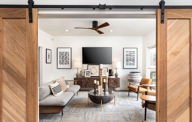 Living room with tv at Elme Marietta Apartments, Georgia