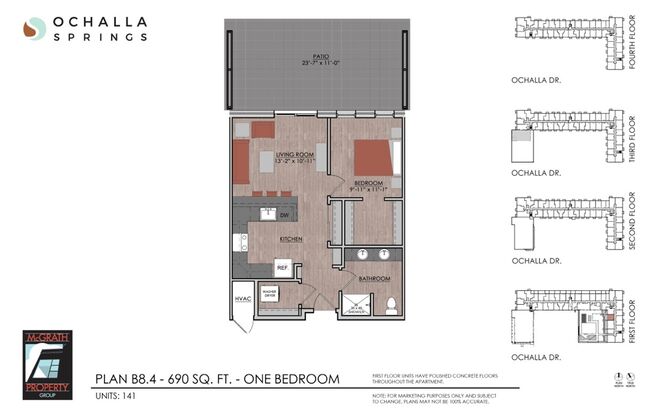 1 bed, 1 bath, 690 sqft, $1,550, Unit 141
