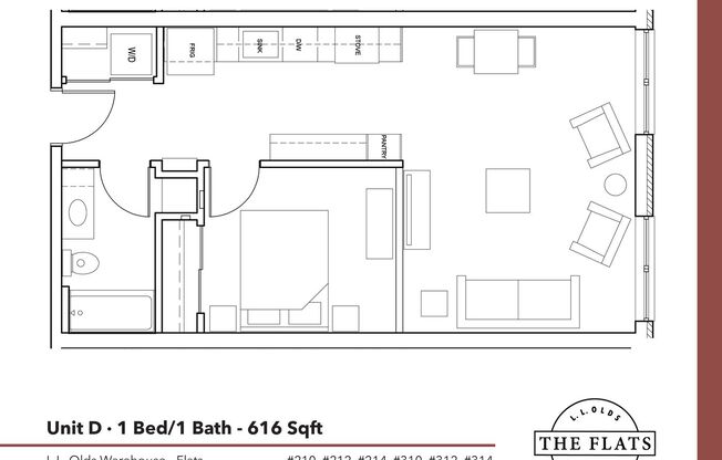 1 bed, 1 bath, 616 sqft, $1,670, Unit 314