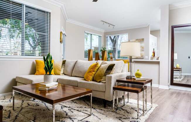 furnished living room and kitchen