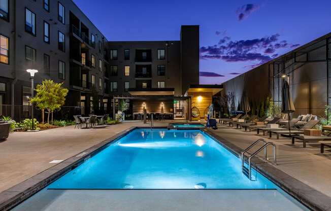 West 38 Apartments Swimming Pool at Dusk