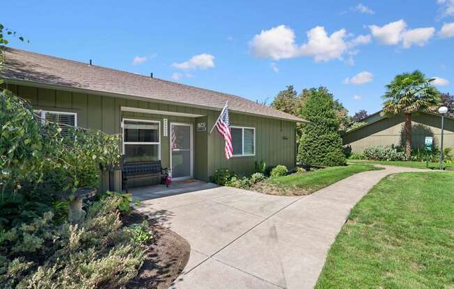 A house with a flag on the front.