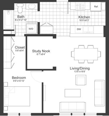 1 bed, 1 bath, 787 sqft, $3,150, Unit 305