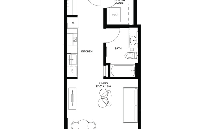 Studio, 1 bath, 411 sqft, $1,250, Unit 517
