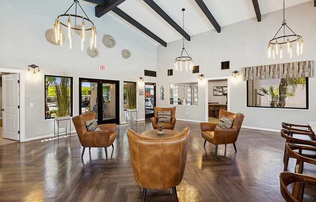 Community Clubhouse with Lounge Furniture at Ridgeline Apartments in Tucson, AZ.