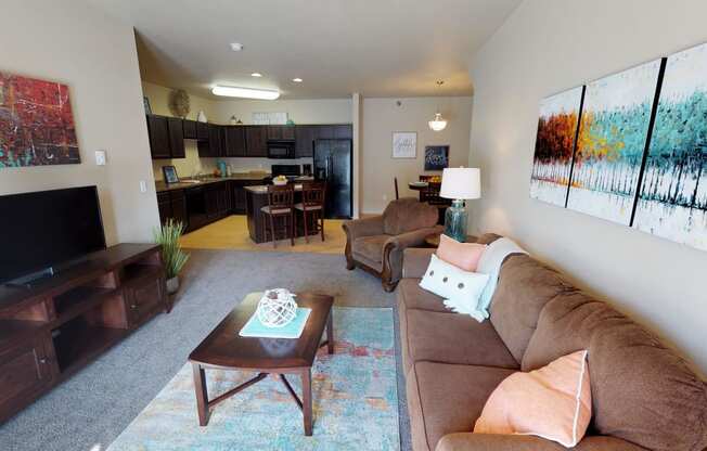 living room, furnished, couch at Stonebridge Villas Apartments, Minot, North Dakota