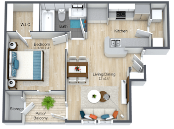 1 bed, 1 bath, 597 sqft, $1,114