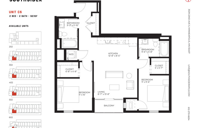 2 beds, 2 baths, 923 sqft, $1,819, Unit 302