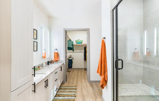 Unwind in our designer bathrooms, complete with quartz countertops and backlit mirrors.