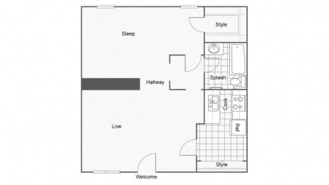 Studio, 1 bath, 612 sqft, $755