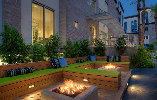Outdoor lounge with firepits