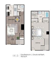 1 bed, 1.5 baths, 783 sqft, $1,324