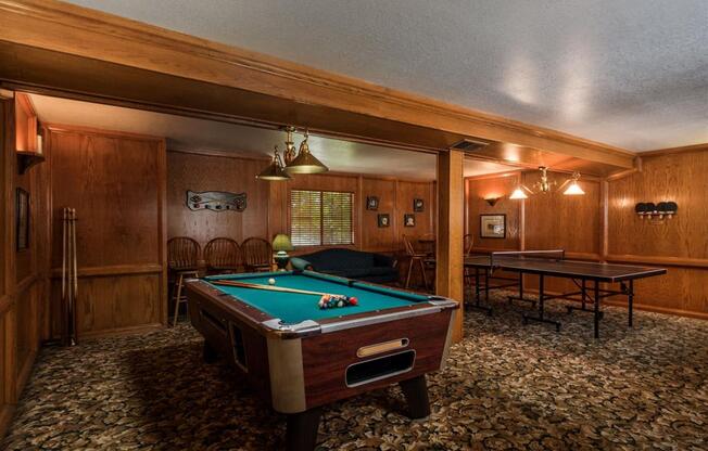 Billiards Table In Clubhouse at Oxford Park Apartments, Fresno, CA, 93720