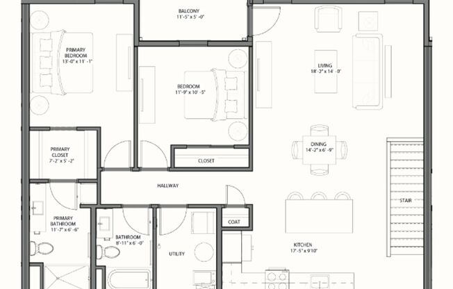 2 beds, 2 baths, 1,273 sqft, $2,025, Unit B208