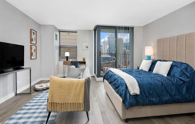 Living room with couch at West77, Chicago, IL