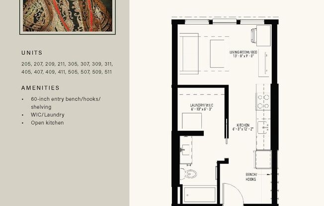 Studio, 1 bath, 393 sqft, $1,175, Unit 307