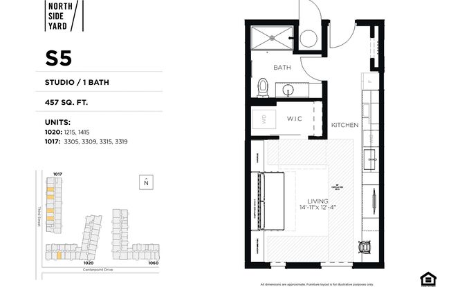 Studio, 1 bath, 457 sqft, $995, Unit 1215