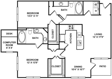2 beds, 2 baths, 1,232 sqft, $2,560