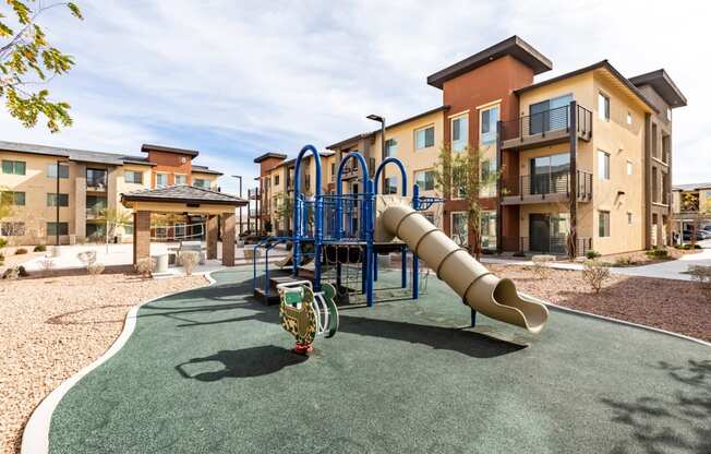 Park with jungle gym and slide