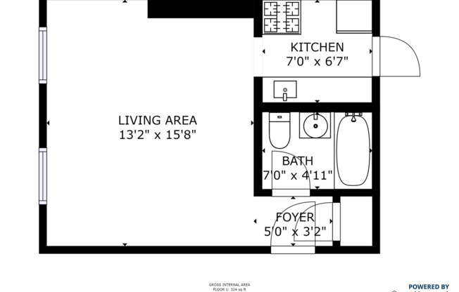 Studio, 1 bath, 324 sqft, $1,125, Unit E