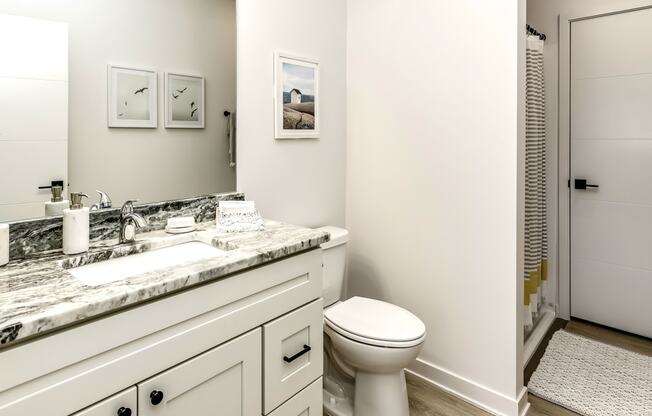 Large bathrooms with granite countertops at Edge 204 Apartments in Omaha, NE