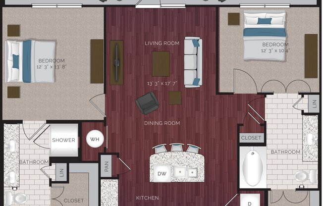 2 beds, 2 baths, 1,131 sqft, $1,684