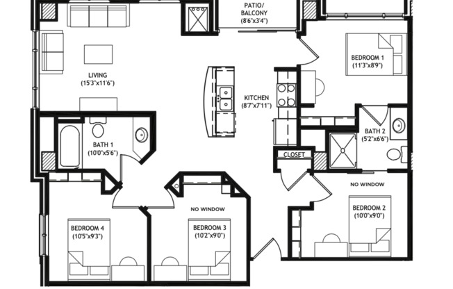4 beds, 2 baths, 1,147 sqft, $5,400, Unit 116