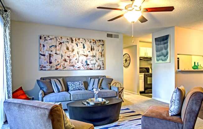 a living room with a couch and a coffee table