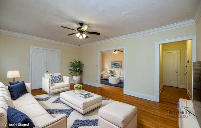 An example of a furnished living room at The Heights Collection.