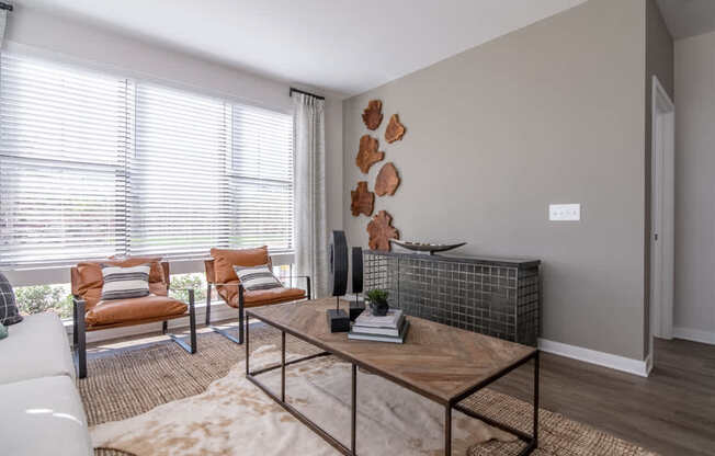 a living room with a couch and a coffee table