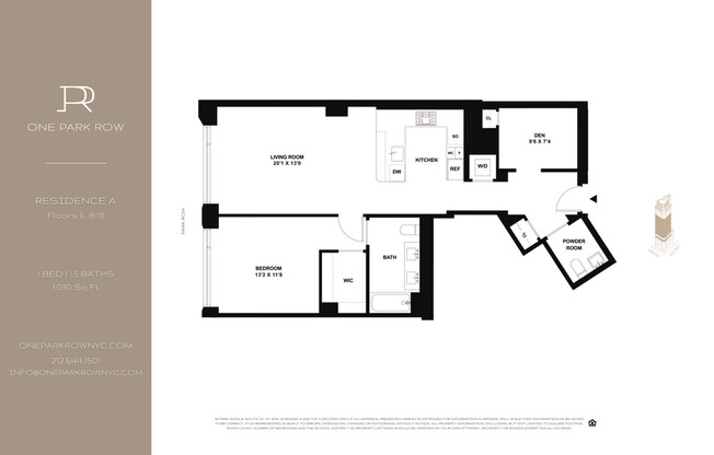 1 bed, 1.5 baths, 1,030 sqft, $10,650, Unit 12A