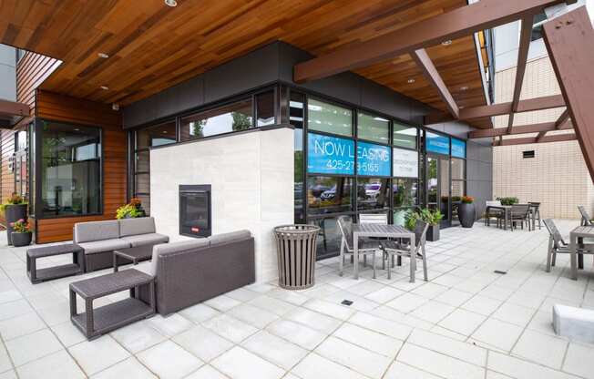 Outdoor Patio and Fireplace at Discovery West, Issaquah, Washington