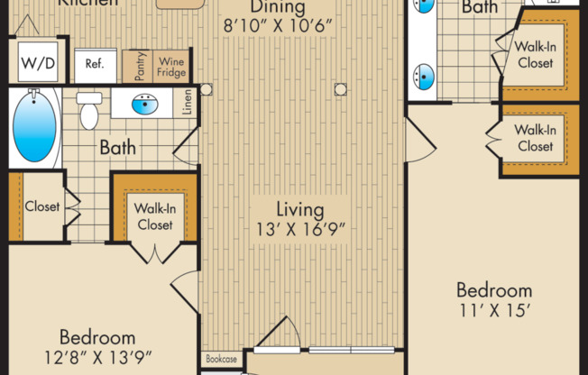 2 beds, 2 baths, 1,155 sqft, $2,070