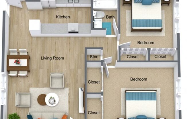 2 beds, 1 bath, 832 sqft, $975, Unit 2047A
