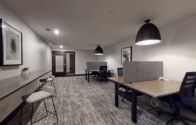 a room with a table and chairs