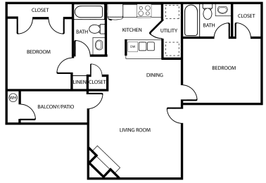 2 beds, 2 baths, 845 sqft, $1,345