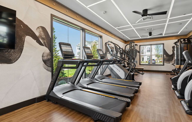 the gym is equipped with treadmills and other cardio equipment at Madison Prickett Preserve, Pennsylvania