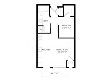 Studio, 1 bath, 530 sqft, $1,540