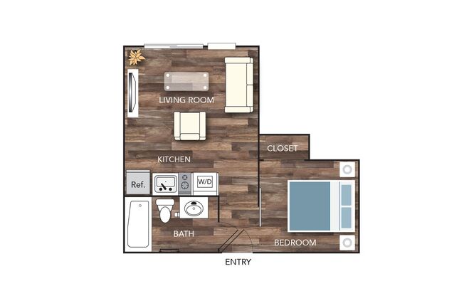 Studio, 1 bath, 356 sqft, $1,640, Unit 205