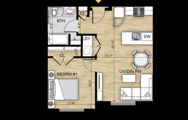 1 bed, 1 bath, 636 sqft, $2,250, Unit 531