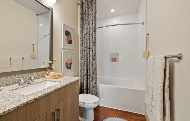 Bathroom with custom framed mirror