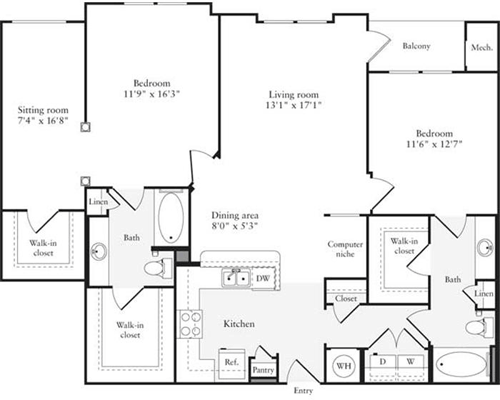 2 beds, 2 baths, 1,314 sqft, $3,003, Unit 330
