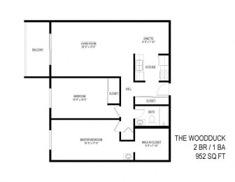 2 beds, 1 bath, 952 sqft, $1,565