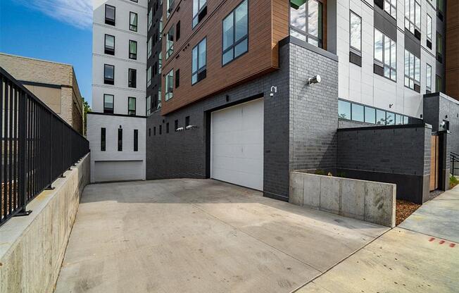 Garage opening to apartment building