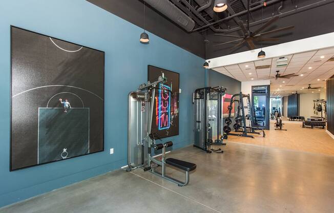 the gym at the flats at big tex apartments