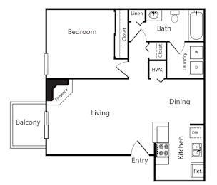 1 bed, 1 bath, 710 sqft, $1,614